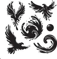 Black Silhouette solid vector set of icons like, eagle, bird, falcon, hawk, kite falcon, eagle emblem and so on.