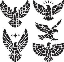 Black Silhouette solid vector set of icons like, eagle, bird, falcon, hawk, kite falcon, eagle emblem and so on.