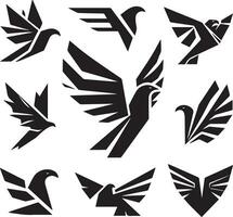 Black Silhouette solid vector set of icons like, eagle, bird, falcon, hawk, kite falcon, eagle emblem and so on.