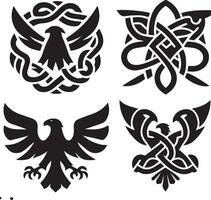 Black Silhouette solid vector set of icons like, eagle, bird, falcon, hawk, kite falcon, eagle emblem and so on.