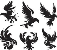 Black Silhouette solid vector set of icons like, eagle, bird, falcon, hawk, kite falcon, eagle emblem and so on.