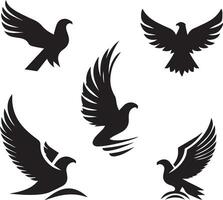 Black Silhouette solid vector set of icons like, eagle, bird, falcon, hawk, kite falcon, eagle emblem and so on.