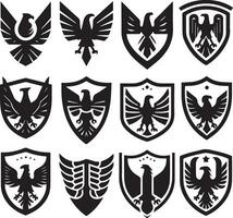 Black Silhouette solid vector set of icons like, eagle, bird, falcon, hawk, kite falcon, eagle emblem and so on.