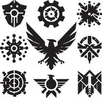 Black Silhouette solid vector set of icons like, eagle, bird, falcon, hawk, kite falcon, eagle emblem and so on.