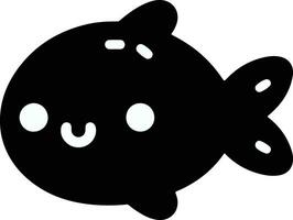 Cute kawaii fish vector illustration with black color white background