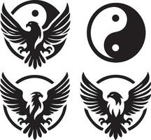 Black Silhouette solid vector set of icons like, eagle, bird, falcon, hawk, kite falcon, eagle emblem and so on.