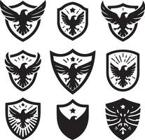 Black Silhouette solid vector set of icons like, eagle, bird, falcon, hawk, kite falcon, eagle emblem and so on.