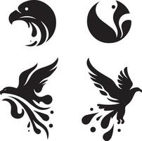 Black Silhouette solid vector set of icons like, eagle, bird, falcon, hawk, kite falcon, eagle emblem and so on.