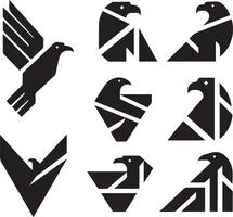 Black Silhouette solid vector set of icons like, eagle, bird, falcon, hawk, kite falcon, eagle emblem and so on.