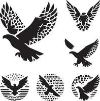 Black Silhouette solid vector set of icons like, eagle, bird, falcon, hawk, kite falcon, eagle emblem and so on.