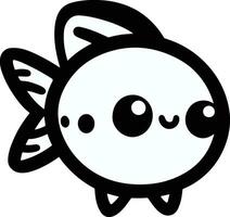 Cute kawaii fish vector illustration with black color white background