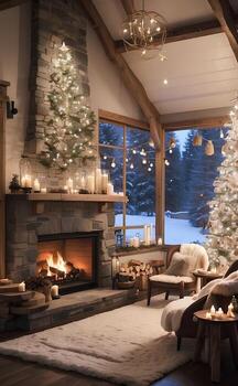 AI generated A cozy house with a Christmas decoration. photo