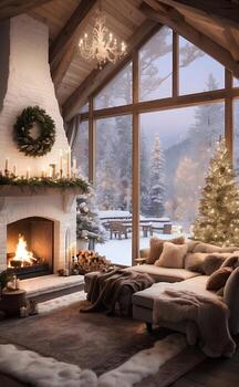 AI generated A cozy house with a Christmas decoration. photo