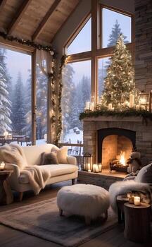 AI generated A cozy house with a Christmas decoration. photo