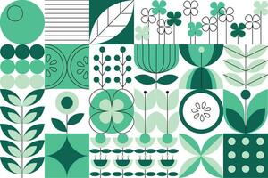 Plants and flowers in the Bauhaus style. Minimalistic geometric pattern  Vector illustration.