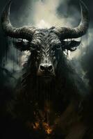 AI generated dark art ink bull monster photo