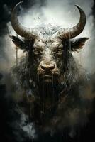 AI generated dark art ink bull monster photo