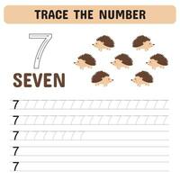 Trace the number . Tracing number worksheet for kindergarten, preschool for learning numbers and handwriting practice activities. Educational children game, printable worksheet. Vector illustration