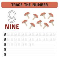 Trace the number . Tracing number worksheet for kindergarten, preschool for learning numbers and handwriting practice activities. Educational children game, printable worksheet. Vector illustration