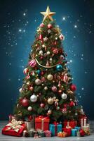Navidad árbol con muchos regalos y decoración. foto