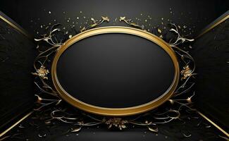 Luxury black and gold background with space in the middle. photo