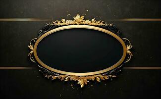 Luxury black and gold background with space in the middle. photo