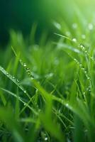 un natural verde césped con agua gotas antecedentes. foto