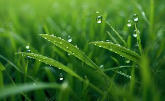 A natural green grass with water drops background. photo