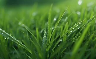 un natural verde césped con agua gotas antecedentes. foto