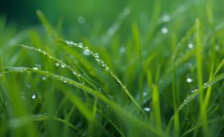 A natural green grass with water drops background. photo