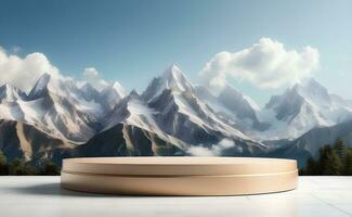 Modern podium with beautiful mountain background. photo