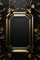 Luxury black and gold background with space in the middle. photo