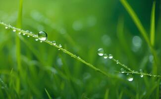 A natural green grass with water drops background. photo