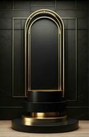 Luxury modern black and gold podium for product display presentation. photo