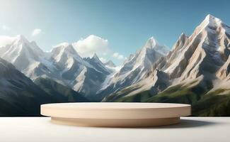 Modern podium with beautiful mountain background. photo