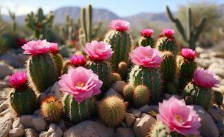 A cute cactus plants with sweet beautiful flowers. photo