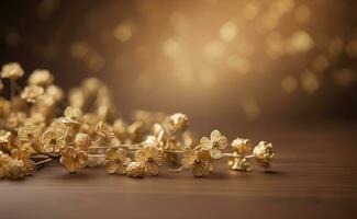 A creamy gold flowers with blurred brown background. photo