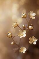 un cremoso oro flores con borroso marrón antecedentes. foto