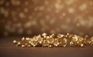 A creamy gold flowers with blurred brown background. photo