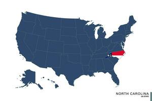 State of North Carolina on blue map of United States of America. Flag and map of North Carolina. vector