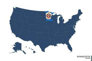 State of Minnesota on blue map of United States of America. Flag and map of Minnesota. vector