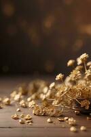 A creamy gold flowers with blurred brown background. photo