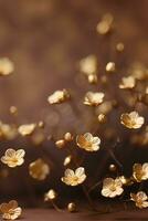 A creamy gold flowers with blurred brown background. photo