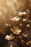 A creamy gold flowers with blurred brown background. photo