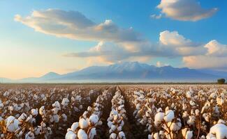 un hermosa algodón campo con mullido blanco pelotas. foto