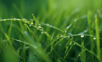 A natural green grass with water drops background. photo