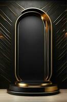 Luxury modern black and gold podium for product display presentation. photo