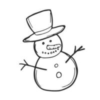 Vector Christmas doodle funny snowman. Cute hand drawn childish invitation, greeting card. Holiday linear illustration for print, web