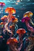 A colorful and vivid color jellyfish under the sea. photo