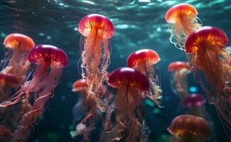 A colorful and vivid color jellyfish under the sea. photo